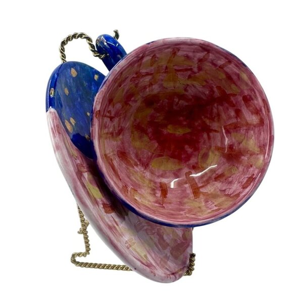 Rare Grazia Deruta Italy Hand Painted Pink & Blue Cup & Saucer Signed B. Piolo - Picture 3 of 13